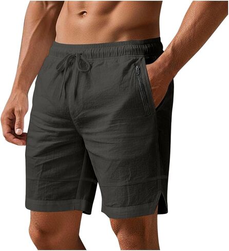 DASAYO Mens Summer Linen Shorts Casual Elastic Waist Drawstring Short with Zipper Pockets Fashion Beach Vacation Clothes in Kuwait
