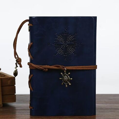 Vintage Pirate Ship Journal - Faux Leather Refillable Travel Diary with Compass Embossing & Anchor Charm, Kraft Paper Notebook for Adventure Lovers,Gift for Travelers & Students in Saudi Arabia