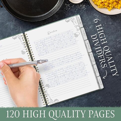Recipe Book to Write In Your Own Recipes , Recipe BookHardcover Spiral , with a Mini Egg Beater Blank Recipe Book , Recipe Notebook Hold 120 Recipes , Blank Recipe Book for Own Recipes Green. in Saudi Arabia