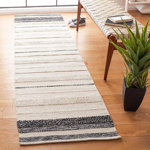 SAFAVIEH Striped Kilim Collection 2'3" x 11'7" Ivory/Black STK512A Handmade Flatweave Cotton Entryway Foyer Living Room Bedroom Kitchen Runner Rug in Saudi Arabia