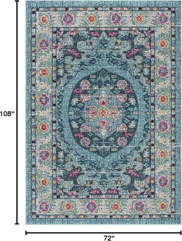 سجادة منطقة مجموعة SAFAVIEH Madison - مقاس 15.24 سم × 22.86 سم، أزرق فاتح وفوشيا، تصميم ميدالية بوهو شيك، لا يتساقط ويسهل العناية به، مثالي للمناطق ذات الحركة العالية في غرفة المعيشة وغرفة النوم (MAD306M) in Saudi Arabia