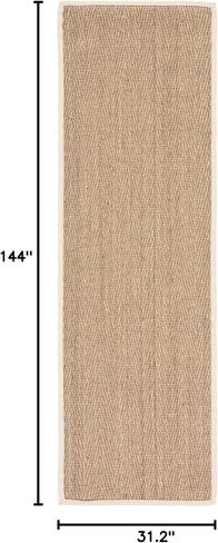SAFAVIEH Natural Fiber Collection Runner Rug - 2'6" x 12', Natural & Ivory, Seagrass, Herringbone Pattern with Border (NF115J) in Saudi Arabia