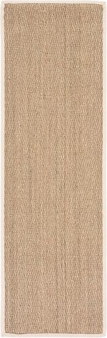 SAFAVIEH Natural Fiber Collection Runner Rug - 2'6" x 12', Natural & Ivory, Seagrass, Herringbone Pattern with Border (NF115J) in Saudi Arabia