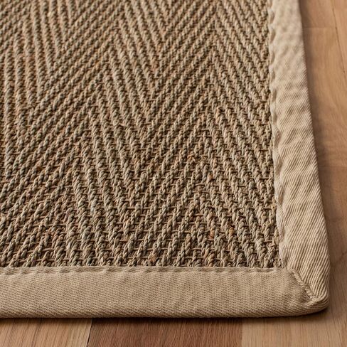 SAFAVIEH Natural Fiber Collection Runner Rug - 2'6" x 12', Natural & Ivory, Seagrass, Herringbone Pattern with Border (NF115J) in Saudi Arabia