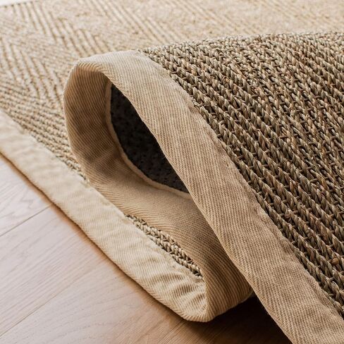 SAFAVIEH Natural Fiber Collection Runner Rug - 2'6" x 12', Natural & Ivory, Seagrass, Herringbone Pattern with Border (NF115J) in Saudi Arabia