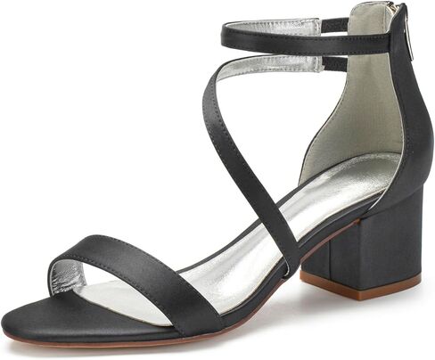 Women's Satin Block Heels Wedding Sandals Ankle Strap Comfortable Bridal Shoes Formal Evening Prom Party Shoes in Kuwait