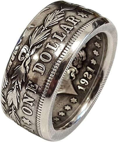 SUKKCCNO 925 Sterling Silver Dollar Ring Vintage United States National Emblem Engraved Double Side Coin Rings Gothic Punk Statement Band Handmade Wide Ring for Men Jewelry Gift in Kuwait