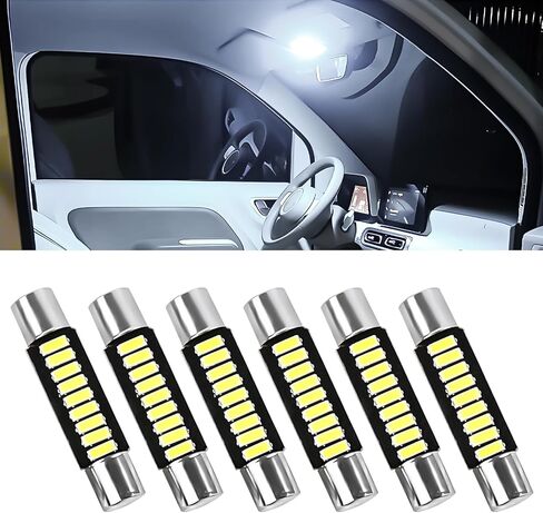 6PCS 31mm LED Car Light Bulb Interior, Bright 9-SMD 4014 Chips, 6614F 6641 6612F Festoon LED Bulb for Car, 12V Automotive Bulbs for Vanity Mirror, Sun Visor, Dome Lights (White) in Saudi Arabia