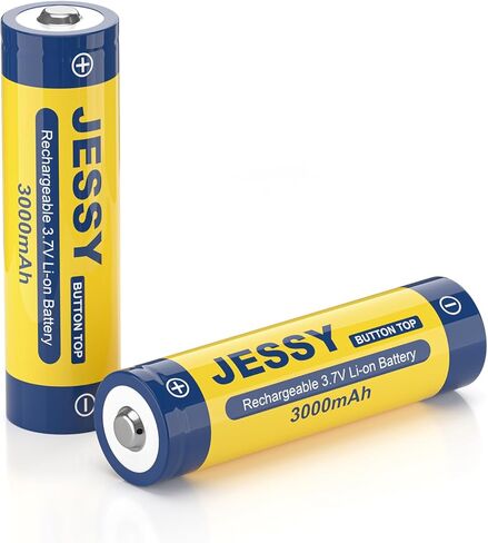 JESSY 2 Pack 3.7Volt Rechargeable Batteries, Button Top 3.7V Battery for LED Flashlights Headlamp 3000mAh High Capacity in Kuwait