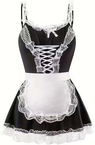 Sexy Adult Exotic Lingerie Set –Cute Maid Outfit with Lace-Trimmed Halter Top, Deep V-Neck & Backless Design for Role-Playing in Saudi Arabia