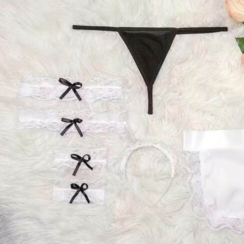 Sexy Adult Exotic Lingerie Set –Cute Maid Outfit with Lace-Trimmed Halter Top, Deep V-Neck & Backless Design for Role-Playing in Saudi Arabia