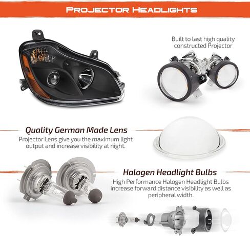 AKKON - Fits 2013-2019 Kenworth T680 OE Halogen Style Projector Headlights Black Housing - Pair Replacement in Saudi Arabia