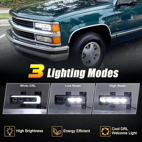 LED Headlight Assembly High/Low Beam & White DRL with Welcome Sequence Left Driver Side Compatible with 1988-1998 Chevy GMC C/K1500 C/K2500 C/K3500 Suburban Tahoe Yukon in Kuwait