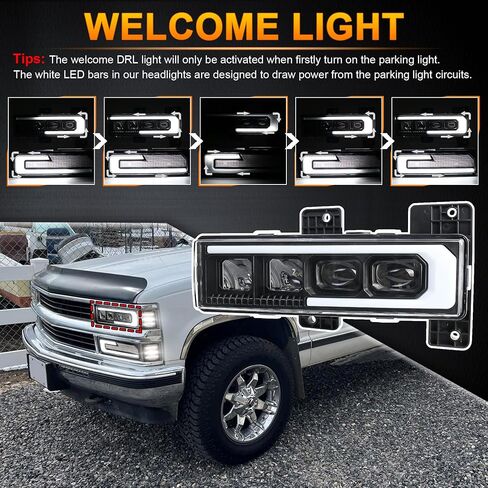 LED Headlight Assembly High/Low Beam & White DRL with Welcome Sequence Left Driver Side Compatible with 1988-1998 Chevy GMC C/K1500 C/K2500 C/K3500 Suburban Tahoe Yukon in Kuwait