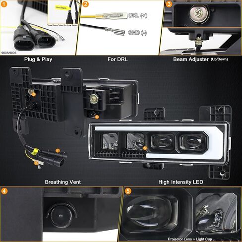 LED Headlight Assembly High/Low Beam & White DRL with Welcome Sequence Left Driver Side Compatible with 1988-1998 Chevy GMC C/K1500 C/K2500 C/K3500 Suburban Tahoe Yukon in Kuwait