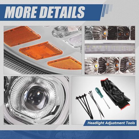 مجموعات المصابيح الأمامية من Auto Dynasty زوج جهاز عرض هالو DRL مزدوج على شكل C مع إشارة انعطاف LED متوافقة مع Peterbilt 325 330 335 337 340 348 382 384 386 387 99-20، كروم in Kuwait