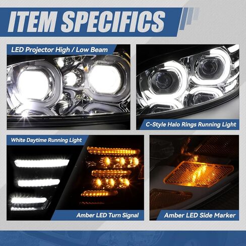 مجموعات المصابيح الأمامية من Auto Dynasty زوج جهاز عرض هالو DRL مزدوج على شكل C مع إشارة انعطاف LED متوافقة مع Peterbilt 325 330 335 337 340 348 382 384 386 387 99-20، كروم in Kuwait