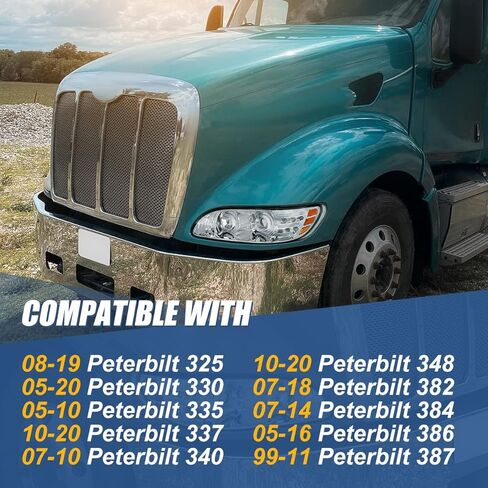 مجموعات المصابيح الأمامية من Auto Dynasty زوج جهاز عرض هالو DRL مزدوج على شكل C مع إشارة انعطاف LED متوافقة مع Peterbilt 325 330 335 337 340 348 382 384 386 387 99-20، كروم in Kuwait