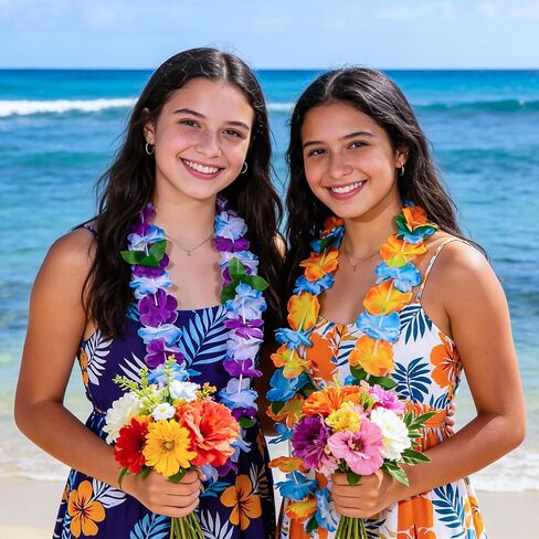 Atonofun 120 قطعة هاواي ليس السائبة، هاواي زهرة ليس لوا موضوع حزب الزينة الملونة قلادة زهرة الاستوائية للأطفال البالغين هاواي شاطئ لوا حزب تفضل اللوازم in Kuwait