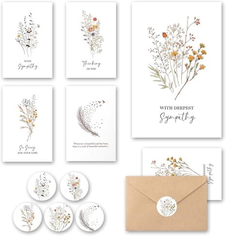 Sympathy Cards with Envelopes and Stickers 20 Pack Condolence Cards for Bereavement, Thinking of You, Sorry for your Loss Card - Floral and Feather Dove Assortment with Heartfelt Note in Kuwait