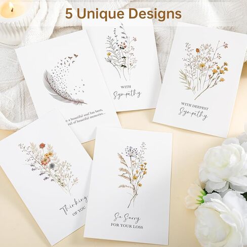 Sympathy Cards with Envelopes and Stickers 20 Pack Condolence Cards for Bereavement, Thinking of You, Sorry for your Loss Card - Floral and Feather Dove Assortment with Heartfelt Note in Kuwait