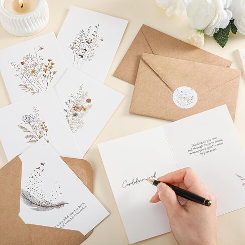 Sympathy Cards with Envelopes and Stickers 20 Pack Condolence Cards for Bereavement, Thinking of You, Sorry for your Loss Card - Floral and Feather Dove Assortment with Heartfelt Note in Kuwait