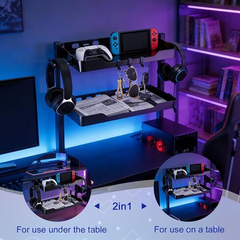 مشبك ذو طبقتين على رف المكتب، منظم مكتب ثنائي الأغراض (يستخدم في أو تحت المكتب)، مشبك رف مكتب مع خطافات وقدرة تحمل عالية، مناسب لمكتب المكتب، وملحقات الألعاب in Kuwait