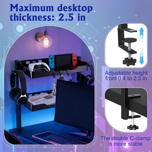 مشبك ذو طبقتين على رف المكتب، منظم مكتب ثنائي الأغراض (يستخدم في أو تحت المكتب)، مشبك رف مكتب مع خطافات وقدرة تحمل عالية، مناسب لمكتب المكتب، وملحقات الألعاب in Kuwait