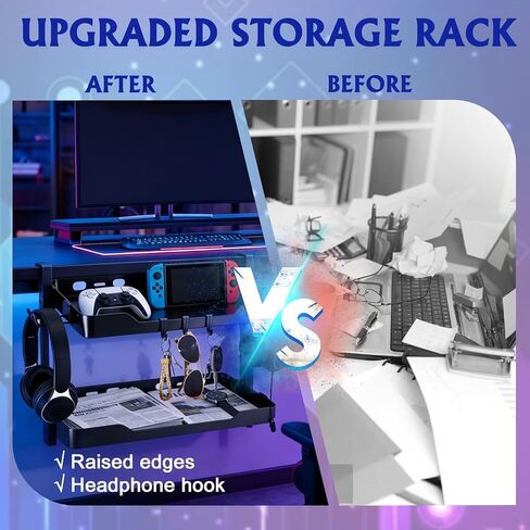 مشبك ذو طبقتين على رف المكتب، منظم مكتب ثنائي الأغراض (يستخدم في أو تحت المكتب)، مشبك رف مكتب مع خطافات وقدرة تحمل عالية، مناسب لمكتب المكتب، وملحقات الألعاب in Kuwait