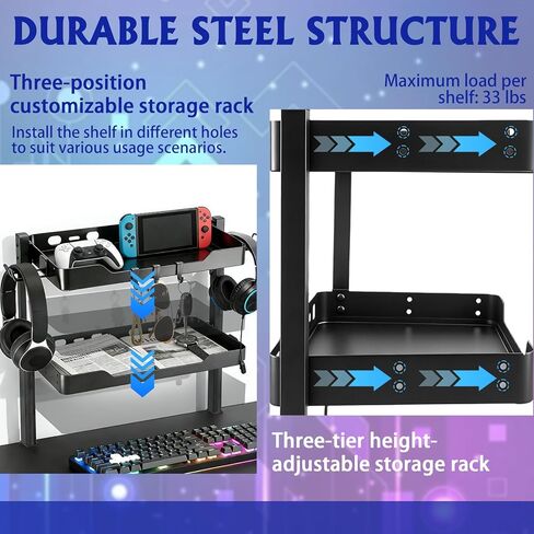 مشبك ذو طبقتين على رف المكتب، منظم مكتب ثنائي الأغراض (يستخدم في أو تحت المكتب)، مشبك رف مكتب مع خطافات وقدرة تحمل عالية، مناسب لمكتب المكتب، وملحقات الألعاب in Kuwait