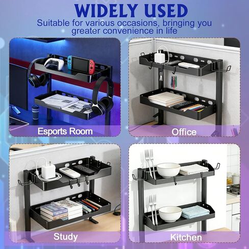 مشبك ذو طبقتين على رف المكتب، منظم مكتب ثنائي الأغراض (يستخدم في أو تحت المكتب)، مشبك رف مكتب مع خطافات وقدرة تحمل عالية، مناسب لمكتب المكتب، وملحقات الألعاب in Kuwait