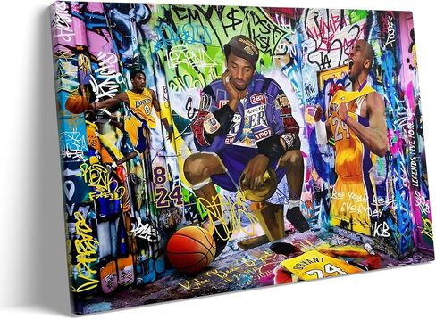 Kobe Bryant Canvas Wall Art Decor - Graffiti-Inspired Basketball Tribute Featuring Lakers Iconic Moments, Mamba Mentality Design for Living Room or Office Wall Decor 8X10 in Kuwait