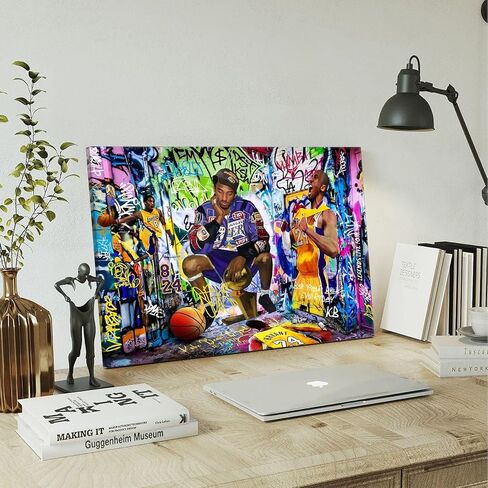 Kobe Bryant Canvas Wall Art Decor - Graffiti-Inspired Basketball Tribute Featuring Lakers Iconic Moments, Mamba Mentality Design for Living Room or Office Wall Decor 8X10 in Kuwait