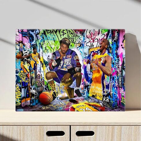 Kobe Bryant Canvas Wall Art Decor - Graffiti-Inspired Basketball Tribute Featuring Lakers Iconic Moments, Mamba Mentality Design for Living Room or Office Wall Decor 8X10 in Kuwait