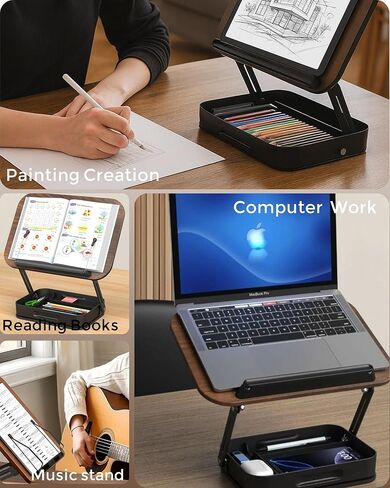 Adjustable Book Stand with Storage, 360° Rotating Base Cookbook Holder, Adjustable Foldable, Multifunctional Desktop Reading Rack for Cookbooks, Recipes, Tablets/Laptops in Kuwait