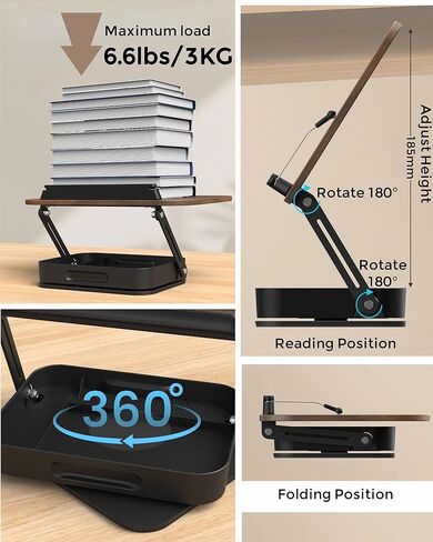 Adjustable Book Stand with Storage, 360° Rotating Base Cookbook Holder, Adjustable Foldable, Multifunctional Desktop Reading Rack for Cookbooks, Recipes, Tablets/Laptops in Kuwait