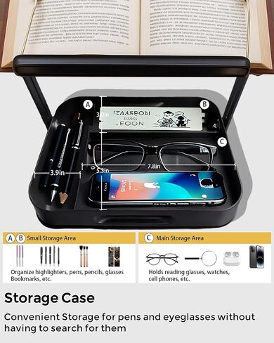 Adjustable Book Stand with Storage, 360° Rotating Base Cookbook Holder, Adjustable Foldable, Multifunctional Desktop Reading Rack for Cookbooks, Recipes, Tablets/Laptops in Kuwait