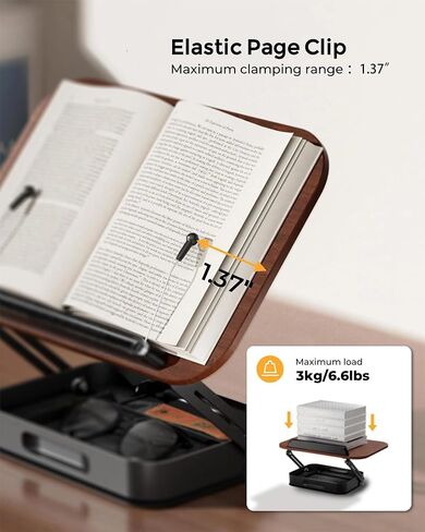 Adjustable Book Stand with Storage, 360° Rotating Base Cookbook Holder, Adjustable Foldable, Multifunctional Desktop Reading Rack for Cookbooks, Recipes, Tablets/Laptops in Kuwait