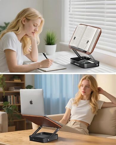 Adjustable Book Stand with Storage, 360° Rotating Base Cookbook Holder, Adjustable Foldable, Multifunctional Desktop Reading Rack for Cookbooks, Recipes, Tablets/Laptops in Kuwait