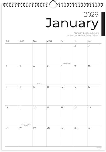 2026 Calendar, 12 Months, January to December, 17" x 12", Large Wall Calendar 2026 with Hanger, Calendar 2026 for Wall, 2026 Calendar Planner, Thick Paper, Spiral Binding, Sleek Business Design. in Kuwait