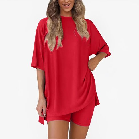 Womens Pajamas Sets, Oversized Casual Shirts, Two Piece Lounge Set Travel Outfit in Saudi Arabia