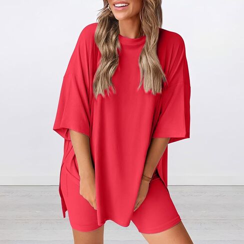 Womens Pajamas Sets, Oversized Casual Shirts, Two Piece Lounge Set Travel Outfit in Saudi Arabia