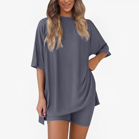 Womens Pajamas Sets, Oversized Casual Shirts, Two Piece Lounge Set Travel Outfit in Saudi Arabia