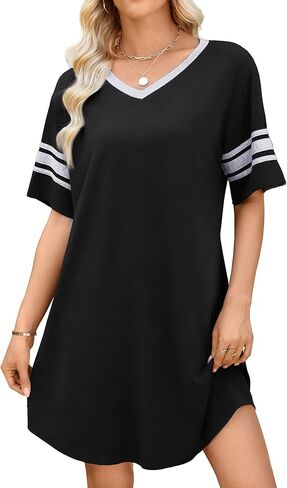 WEACZZY Nightgowns for Women Soft Sleep Shirt V Neck Short Sleeve Loungewear Loose Comfy NightShirts in Kuwait