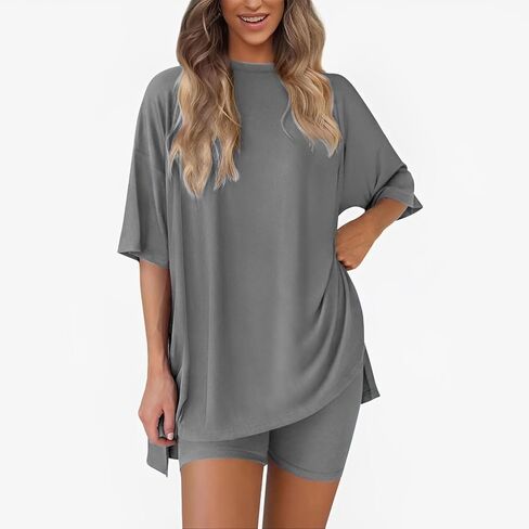 Womens Pajamas Sets, Oversized Casual Shirts, Two Piece Lounge Set Travel Outfit in Saudi Arabia