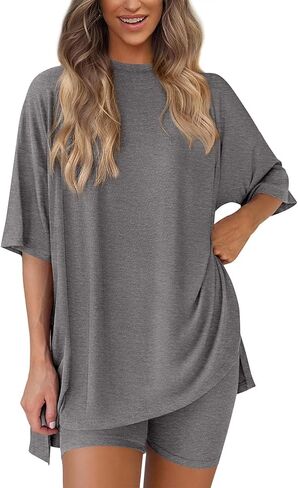 Womens Pajamas Sets, Oversized Casual Shirts, Two Piece Lounge Set Travel Outfit in Saudi Arabia
