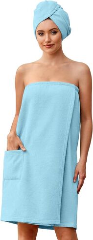 Ekouaer Towel Wrap for Women with Hair Towel Lightweight Knee Length Spa Body Bath Adjustable Closure Bathrobe with Pocket in Saudi Arabia