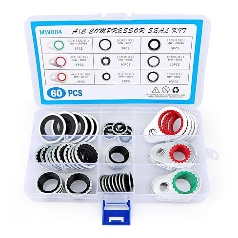 60 PCS A/C System Compressor Gasket Seals, 9 Sizes Automotive Air Conditioning Compressor Port Seal Washer Kit, Universal Repairs Gasket Bonded Seal Assortment Set in Kuwait
