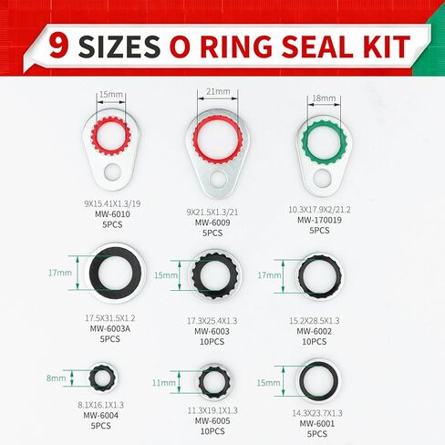 60 PCS A/C System Compressor Gasket Seals, 9 Sizes Automotive Air Conditioning Compressor Port Seal Washer Kit, Universal Repairs Gasket Bonded Seal Assortment Set in Kuwait