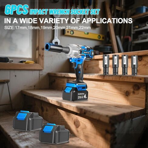 مفتاح ربط صدمي لاسلكي 1/2 بدون فرش، مسدس تأثير بقوة 21 فولت مع 3 سرعات متغيرة، أقصى عزم دوران 450 قدم رطل (600 نيوتن متر)، بطارية وشاحن 4.0 أمبير، 6 قطع مقابس صدمية، مفتاح ربط كهربائي لمنزل السيارة in Kuwait